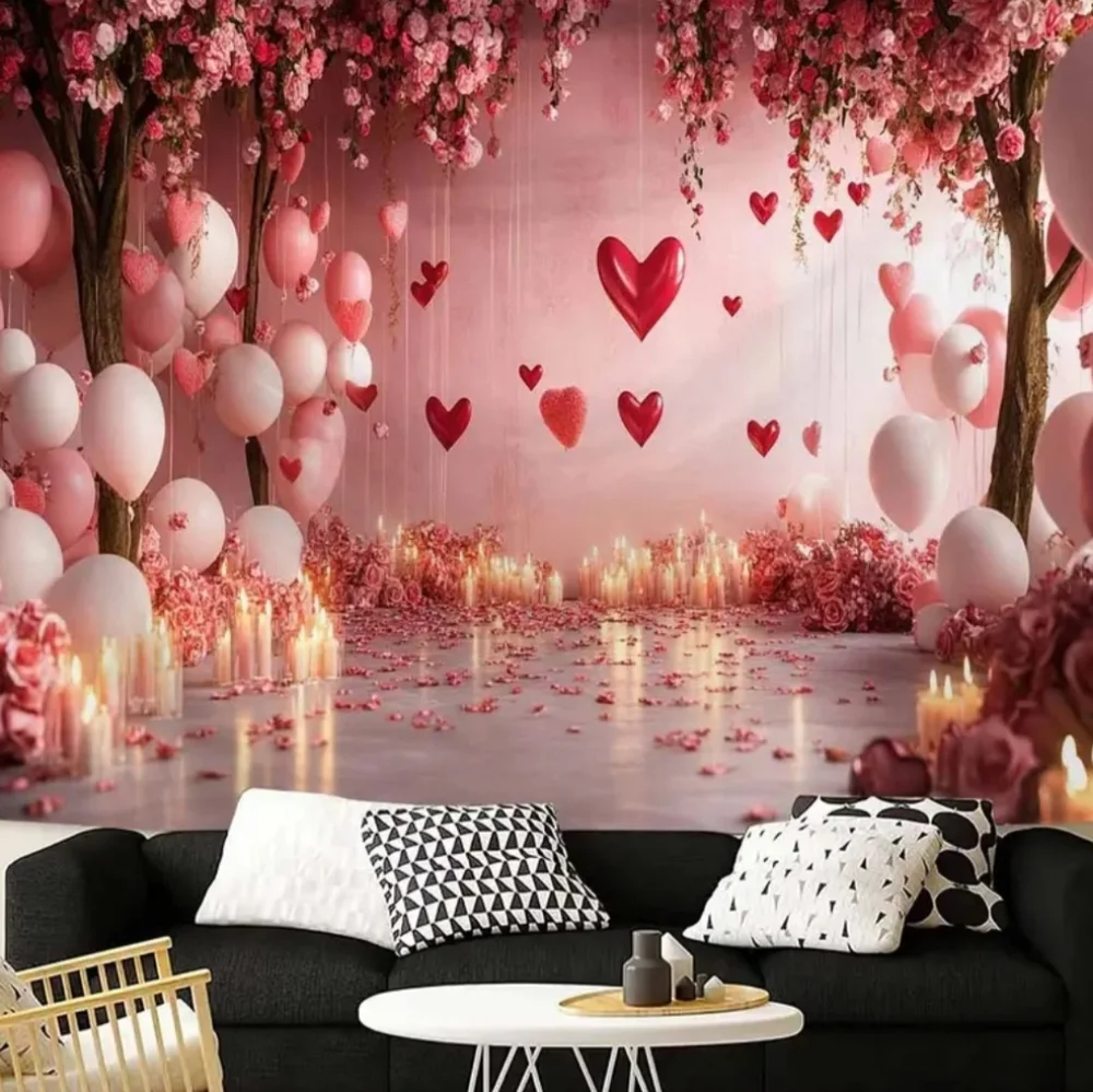 Pink Red Floral Heart Romantic Party Backdrop Tapestry 78x59 NEW V4